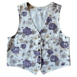 VTG 90s Cherokee Floral Denim Button Down Vest Size Medium Cottagecore western